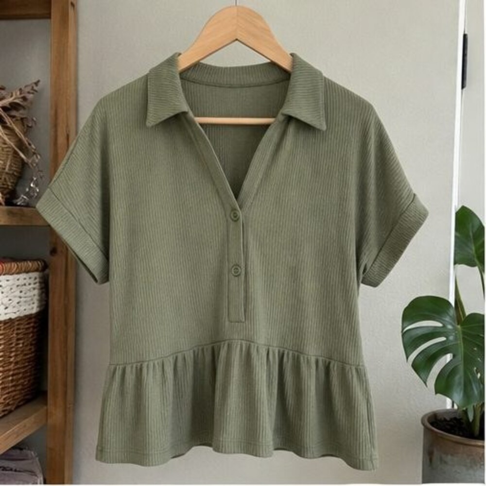 Olive Peplum Top